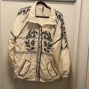 Anthropologie Cream Jacket with Black Embroidery